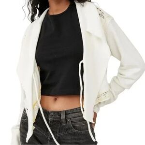 We The Free 'Lost Cause' Knit Lace Tie Front Women's S Ivory & Yellow Cardigan